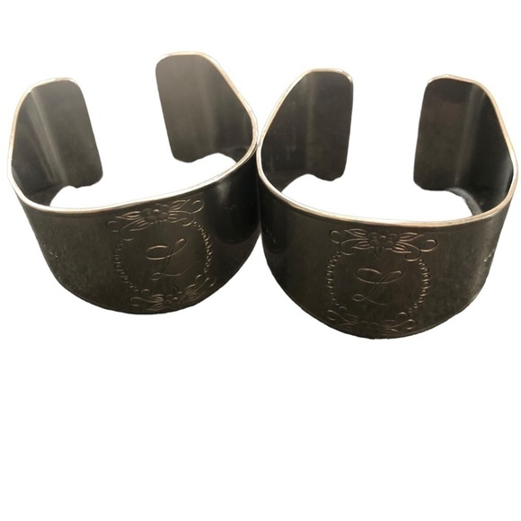Vintage Set Of 2 Custom Craft Stainless Steel Monogram L Napkin Rings Silver - Picture 2 of 4